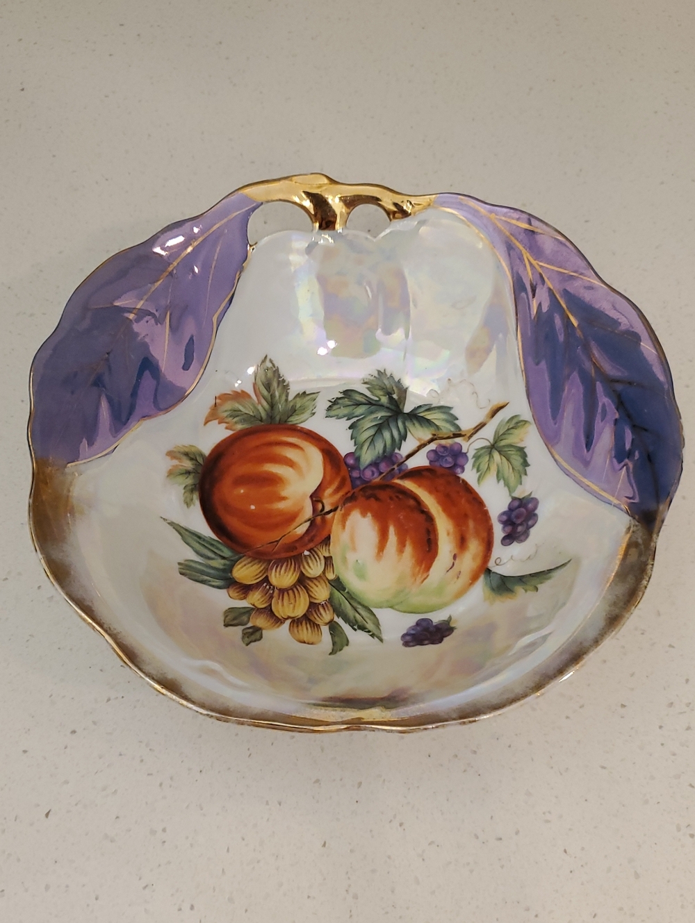 Trimont Ware Japan Vintage Lusterware Hand Painted Bowl with Fruit Gold Trim